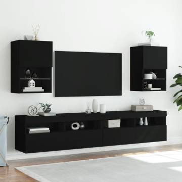 Black LED TV Cabinets - 2 pcs Stylish Design | Hipo Market