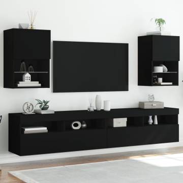 Black LED TV Cabinets - 2 pcs Stylish Design | Hipo Market