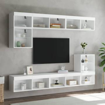 Stylish White TV Cabinets with LED Lights - 2 pcs | HipoMarket