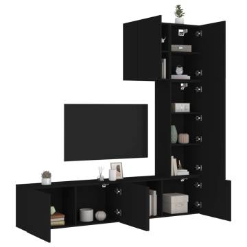 5 Piece Black Engineered Wood TV Wall Units - Space Saver