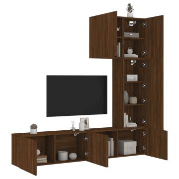 5 Piece TV Wall Units - Brown Oak Engineered Wood | Hipo Market