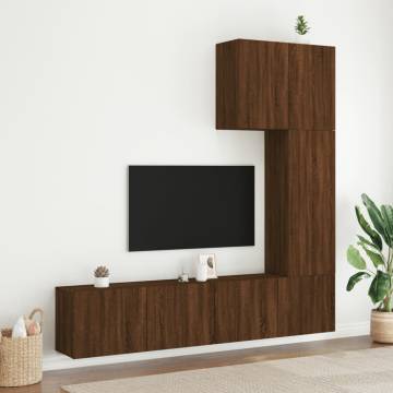 5 Piece TV Wall Units - Brown Oak Engineered Wood | Hipo Market