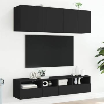 5 Piece Black Engineered Wood TV Wall Units | Hipo Market