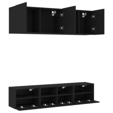 5 Piece Black Engineered Wood TV Wall Units | Hipo Market