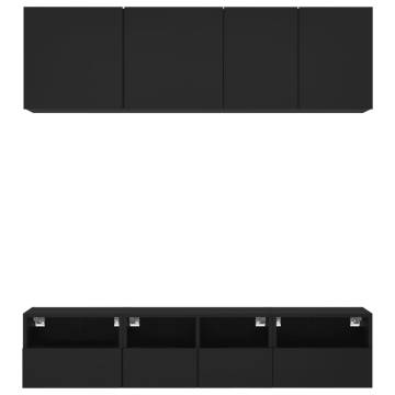 5 Piece Black Engineered Wood TV Wall Units | Hipo Market