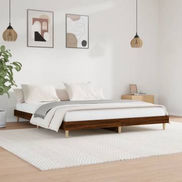 Brown Oak Bed Frame 200x200 cm - Engineered Wood