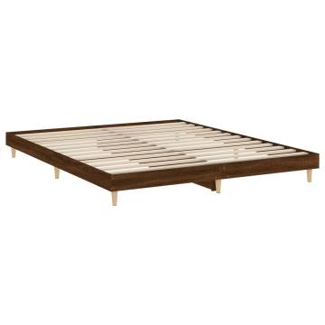 Brown Oak Bed Frame 200x200 cm - Engineered Wood