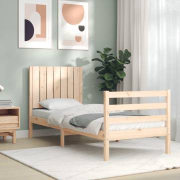 Small Single Bed Frame with Headboard - Solid Pine Wood