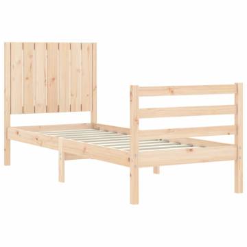 Small Single Bed Frame with Headboard - Solid Pine Wood