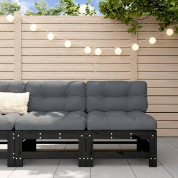 Garden Middle Sofas - 2 pcs Black Solid Wood Pine | HipoMarket