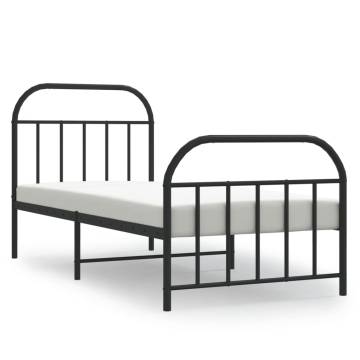 Metal Bed Frame with Headboard & Footboard - Black 80x200 cm