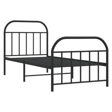 Metal Bed Frame with Headboard & Footboard - Black 80x200 cm