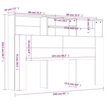 Headboard Cabinet Smoked Oak - 160x19x103.5 cm | HipoMarket