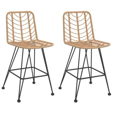 Stylish Bar Stools 2 pcs - Rattan & Steel - 45x56x103.5 cm