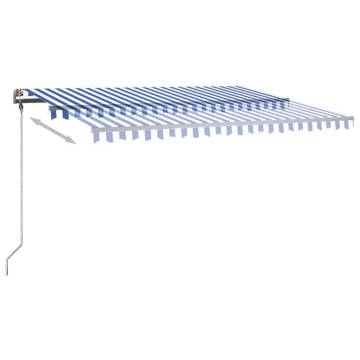 Manual Retractable Awning with LED - 400x300 cm Blue & White