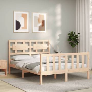 Double Solid Wood Bed Frame with Headboard | Hipomarket