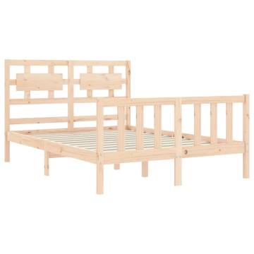 Double Solid Wood Bed Frame with Headboard | Hipomarket