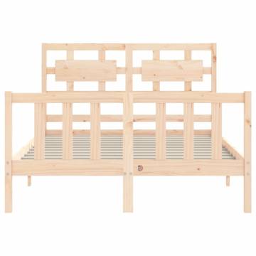 Double Solid Wood Bed Frame with Headboard | Hipomarket