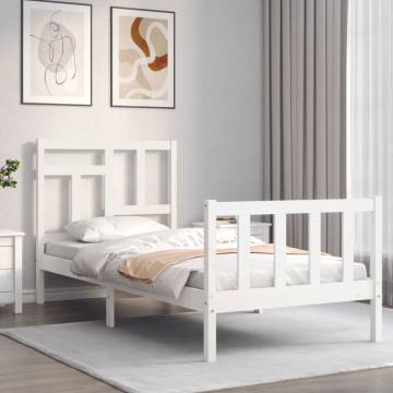 White Small Single Bed Frame with Headboard | Solid Wood