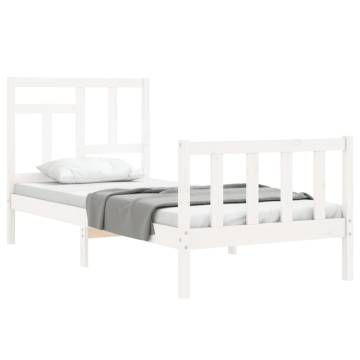 White Small Single Bed Frame with Headboard | Solid Wood