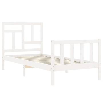 White Small Single Bed Frame with Headboard | Solid Wood