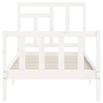 White Small Single Bed Frame with Headboard | Solid Wood