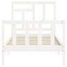 White Small Single Bed Frame with Headboard | Solid Wood