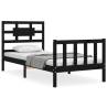 Black Single Bed Frame with Headboard - Solid Pine Wood