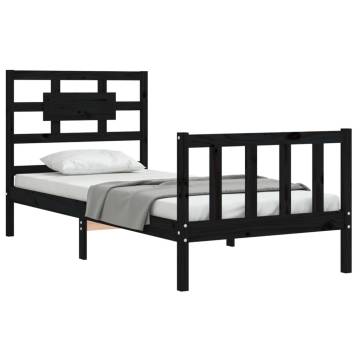 Black Single Bed Frame with Headboard - Solid Pine Wood