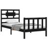 Black Single Bed Frame with Headboard - Solid Pine Wood