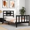 Black Single Bed Frame with Headboard - Solid Pine Wood