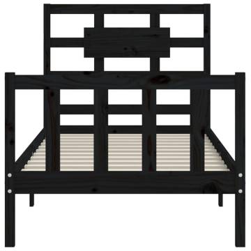 Black Single Bed Frame with Headboard - Solid Pine Wood