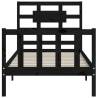 Black Single Bed Frame with Headboard - Solid Pine Wood