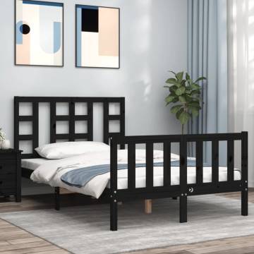 Black Small Double Bed Frame with Headboard - Solid Wood