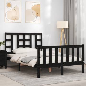 Black Small Double Bed Frame with Headboard - Solid Wood