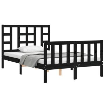 Black Small Double Bed Frame with Headboard - Solid Wood