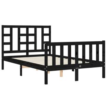 Black Small Double Bed Frame with Headboard - Solid Wood