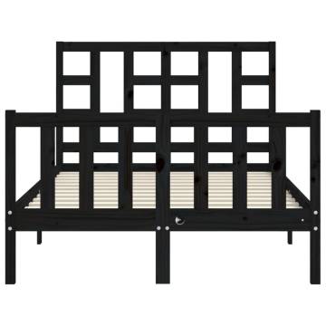 Black Small Double Bed Frame with Headboard - Solid Wood