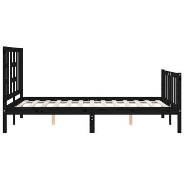 Black Small Double Bed Frame with Headboard - Solid Wood