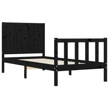 Solid Wood Black Single Bed Frame with Headboard | Hipo Market