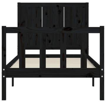 Solid Wood Black Single Bed Frame with Headboard | Hipo Market