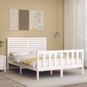 Stylish White Small Double Bed Frame with Headboard