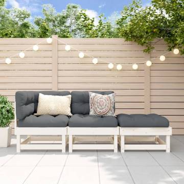 3 Piece Garden Lounge Set - White Solid Pine Wood