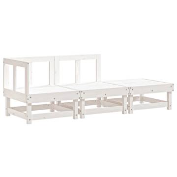 3 Piece Garden Lounge Set - White Solid Pine Wood