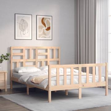 Solid Wood Double Bed Frame with Headboard | Hipomarket