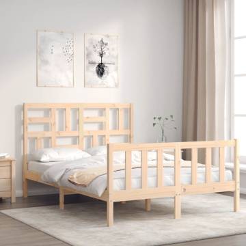 Solid Wood Double Bed Frame with Headboard | Hipomarket