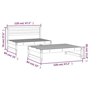 2 Piece Grey Garden Lounge Set - Solid Pine Wood