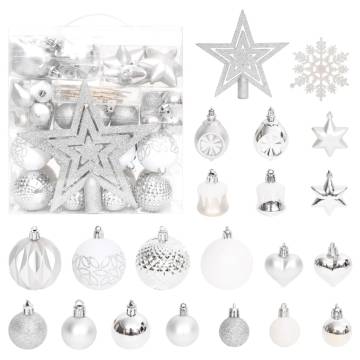 70 Piece Silver and White Christmas Bauble Set - Hipomarket