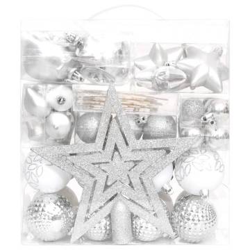 70 Piece Silver and White Christmas Bauble Set - Hipomarket