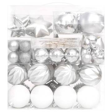 70 Piece Silver and White Christmas Bauble Set - Hipomarket